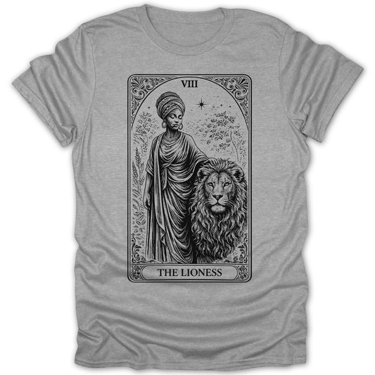 The Lioness Tarot Card Graphic Grey T-Shirt