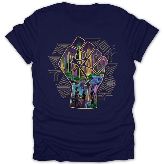 Black Fist Futuristic City Tee - Zion Threadz