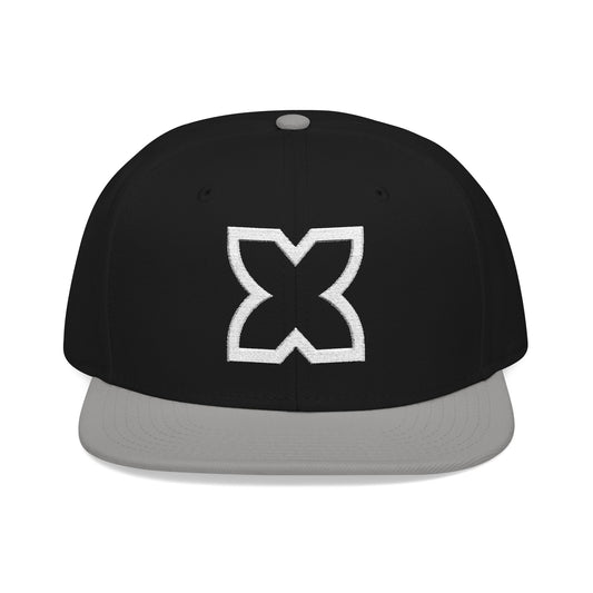 Black snapback hat with white geometric 'X' logo on the front.