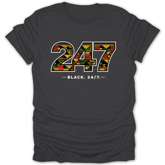 Black 24/7 Kente Pattern Tee - Zion Threadz