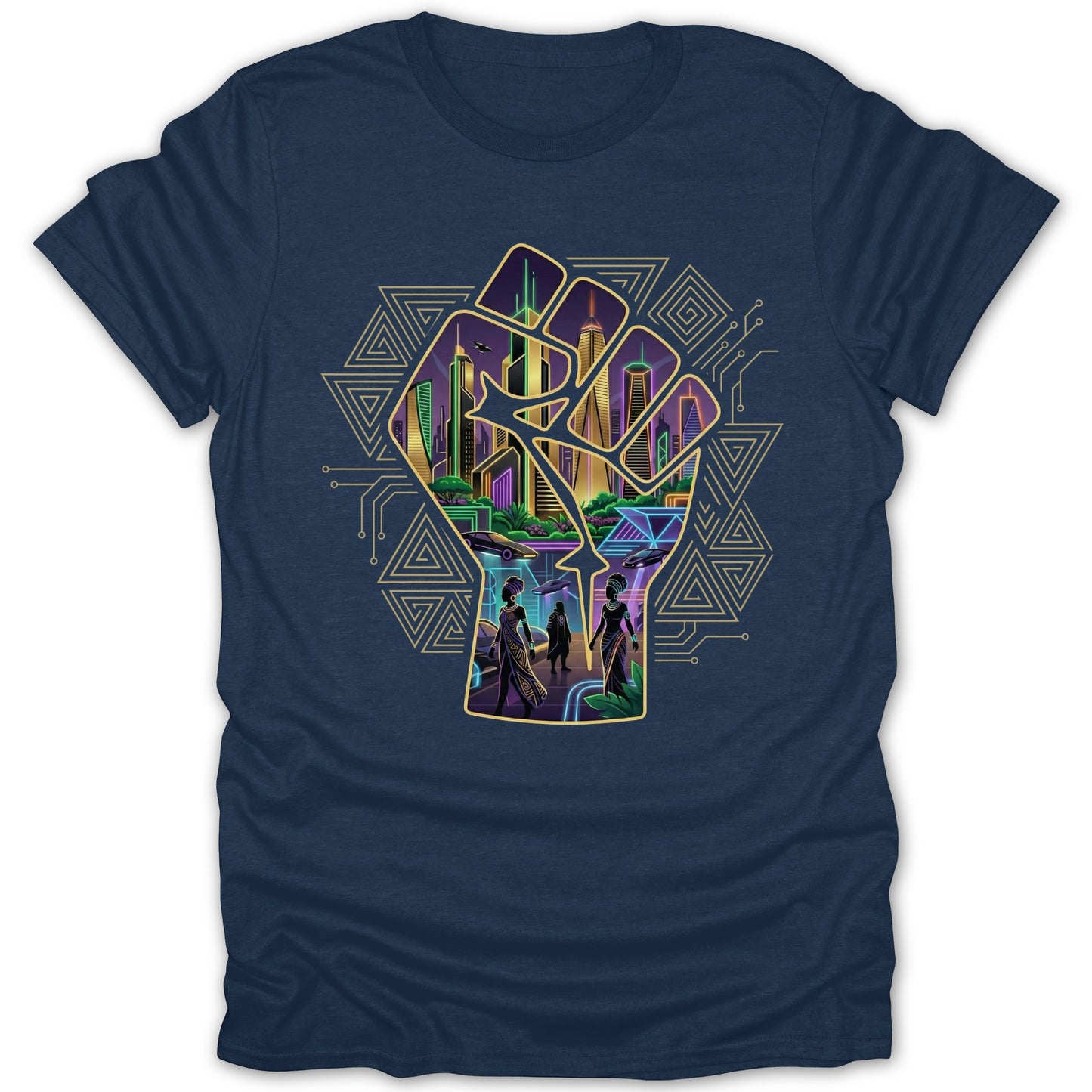 Futuristic Urban Design Fist Graphic on T-Shirt