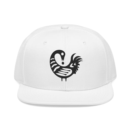 White baseball cap with black Sankofa bird symbol.