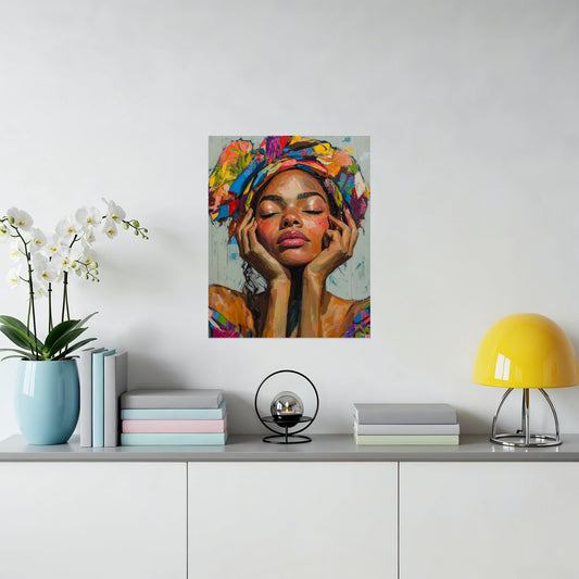 Vibrant Portrait Art of Woman in Colorful Headwrap product type