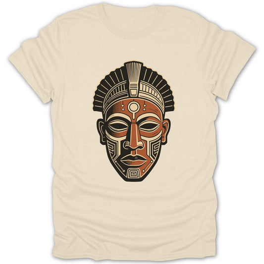 Tribal African Mask Graphic Beige T-shirt