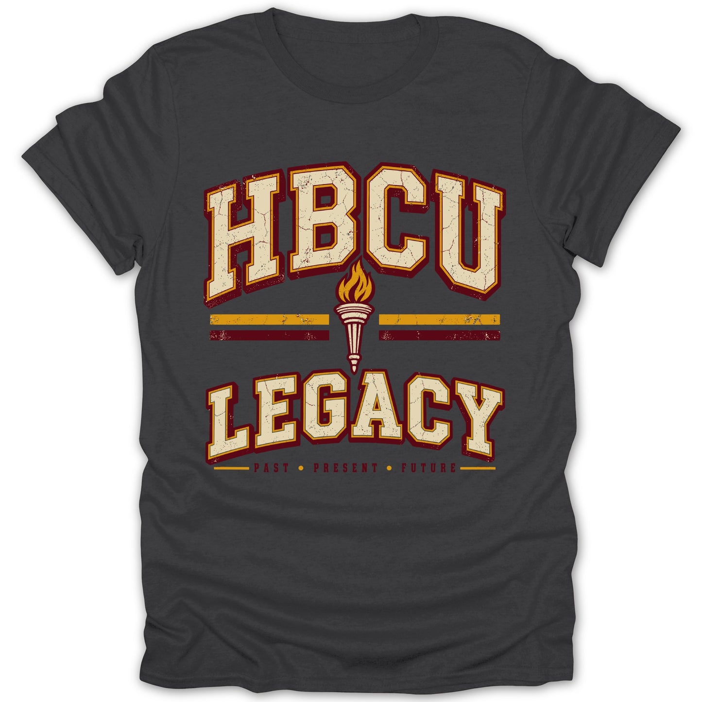 T-shirt with "HBCU LEGACY PAST PRESENT FUTURE" text and a torch graphic.