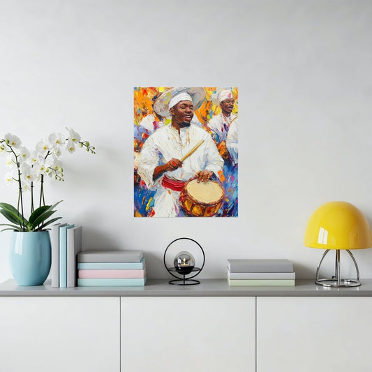 African Drummers In White Textured Clothing Abstract Poster - Zion Threadz