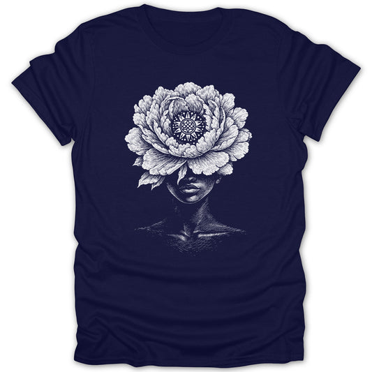 Elegant White Peony Woman Head Art Dark Blue product type