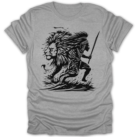 Lion and Warrior Silhouette Tee - Zion Threadz