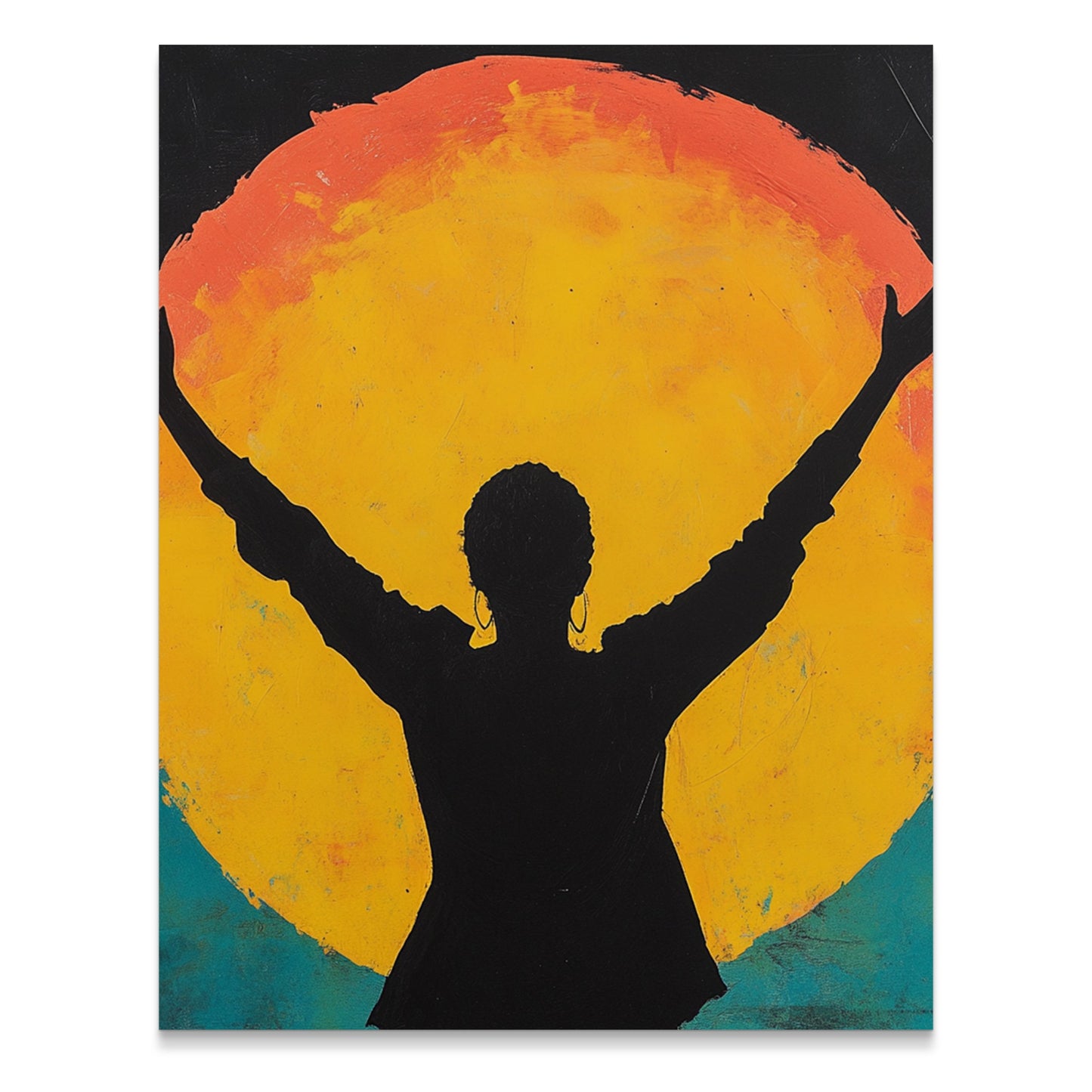 Vibrant Silhouette Woman with Raised Hands Art product