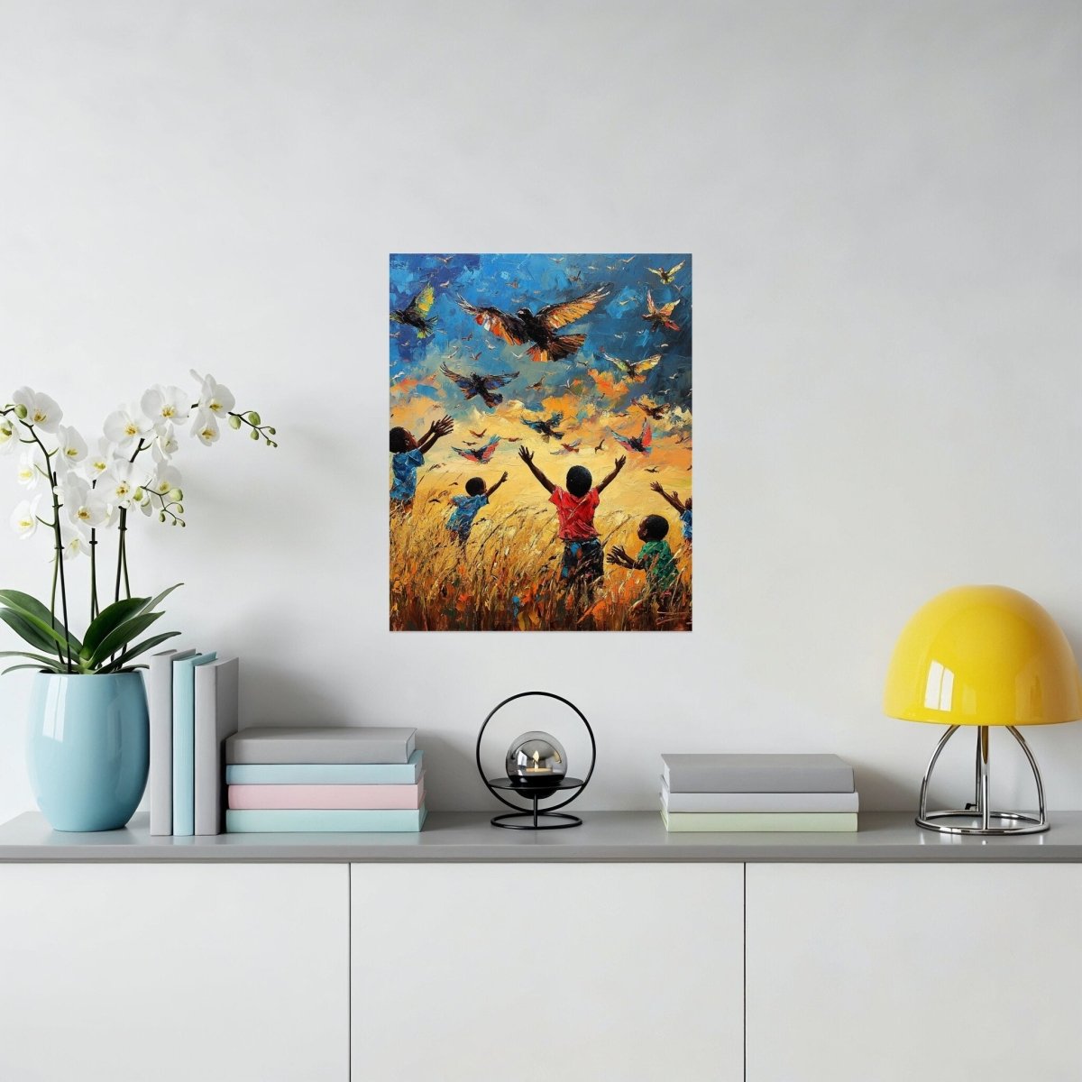 Children Freedom Birds Above Inspiring Artwork Print Poster - Zion Threadz