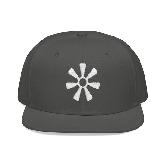 Charcoal snapback hat with white asterisk logo on front.
