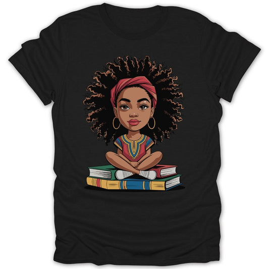 Girl Reading Atop Books Tee - Zion Threadz