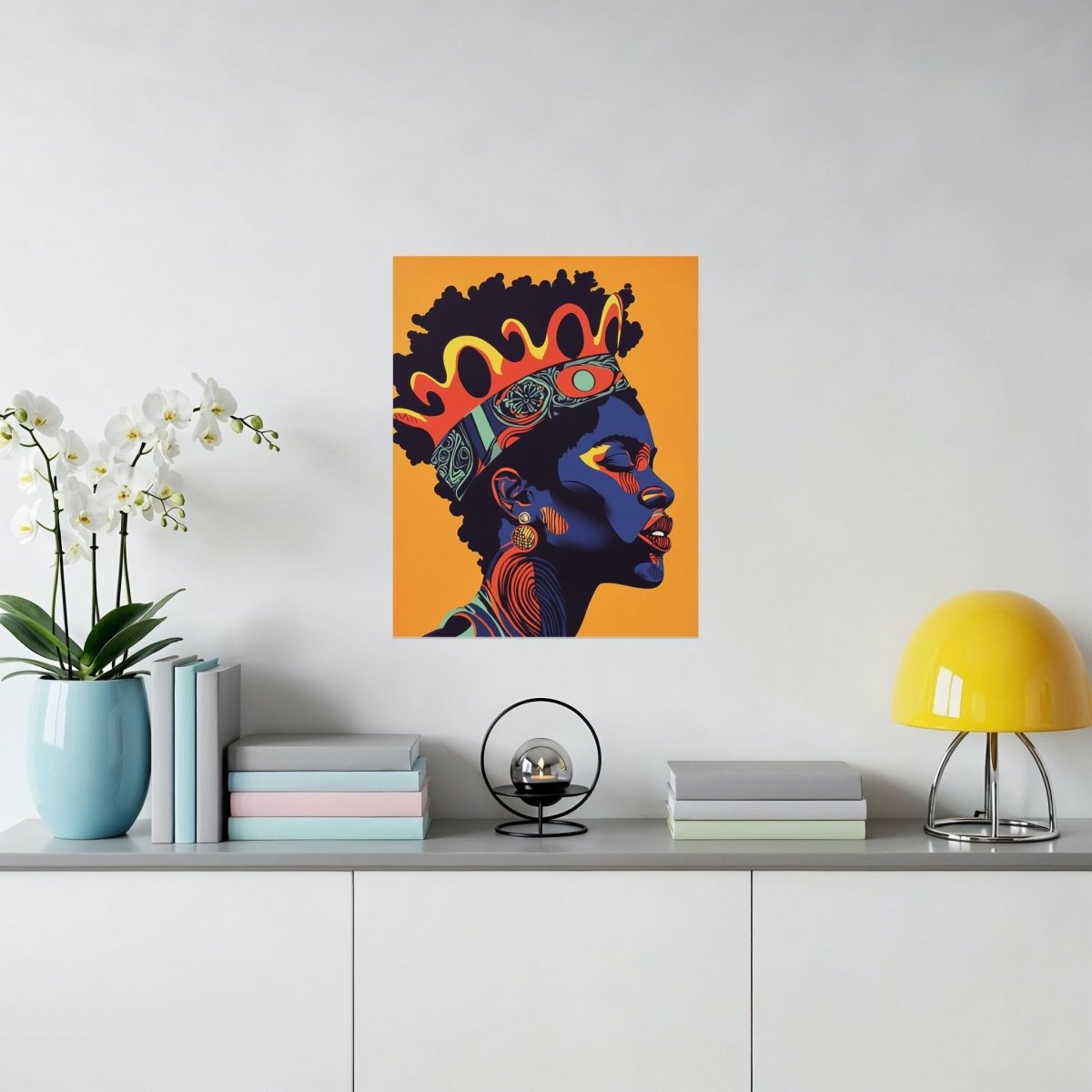 Regal Portrait with Crown on Orange Background Poster - Zion Threadz