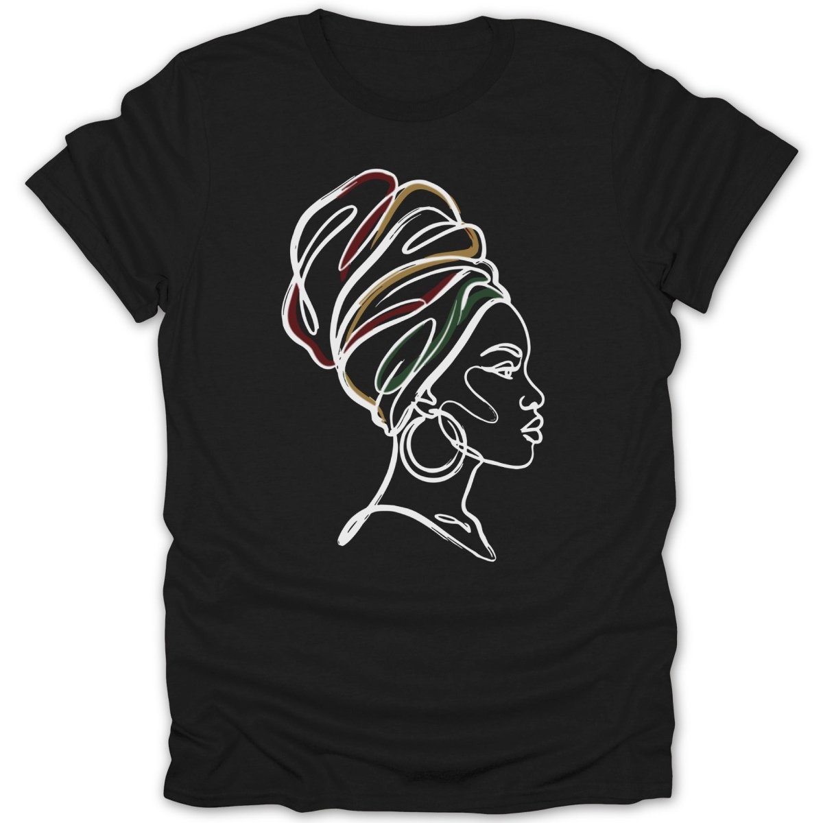 African Queen Head Wrap Line Art Tee - Zion Threadz