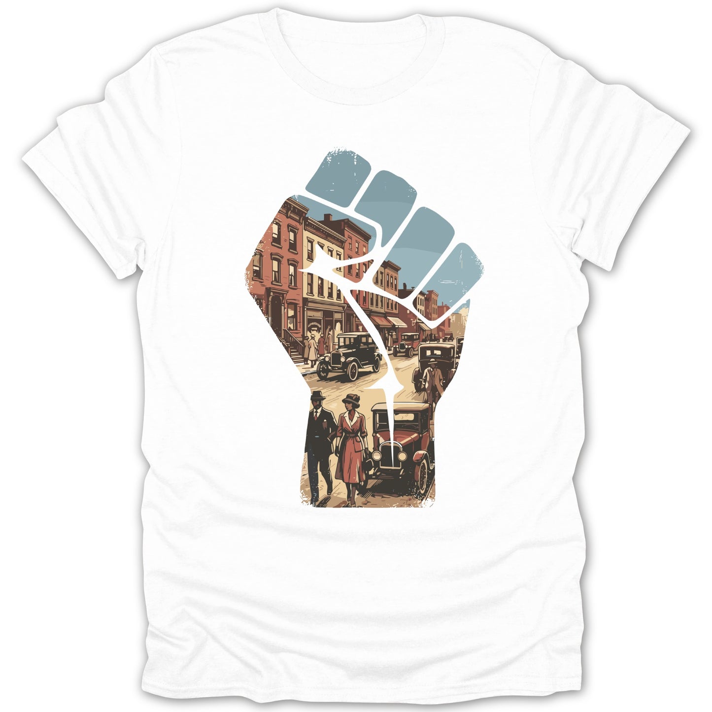 Vintage Urban Scene Inside Raised Fist T-Shirt