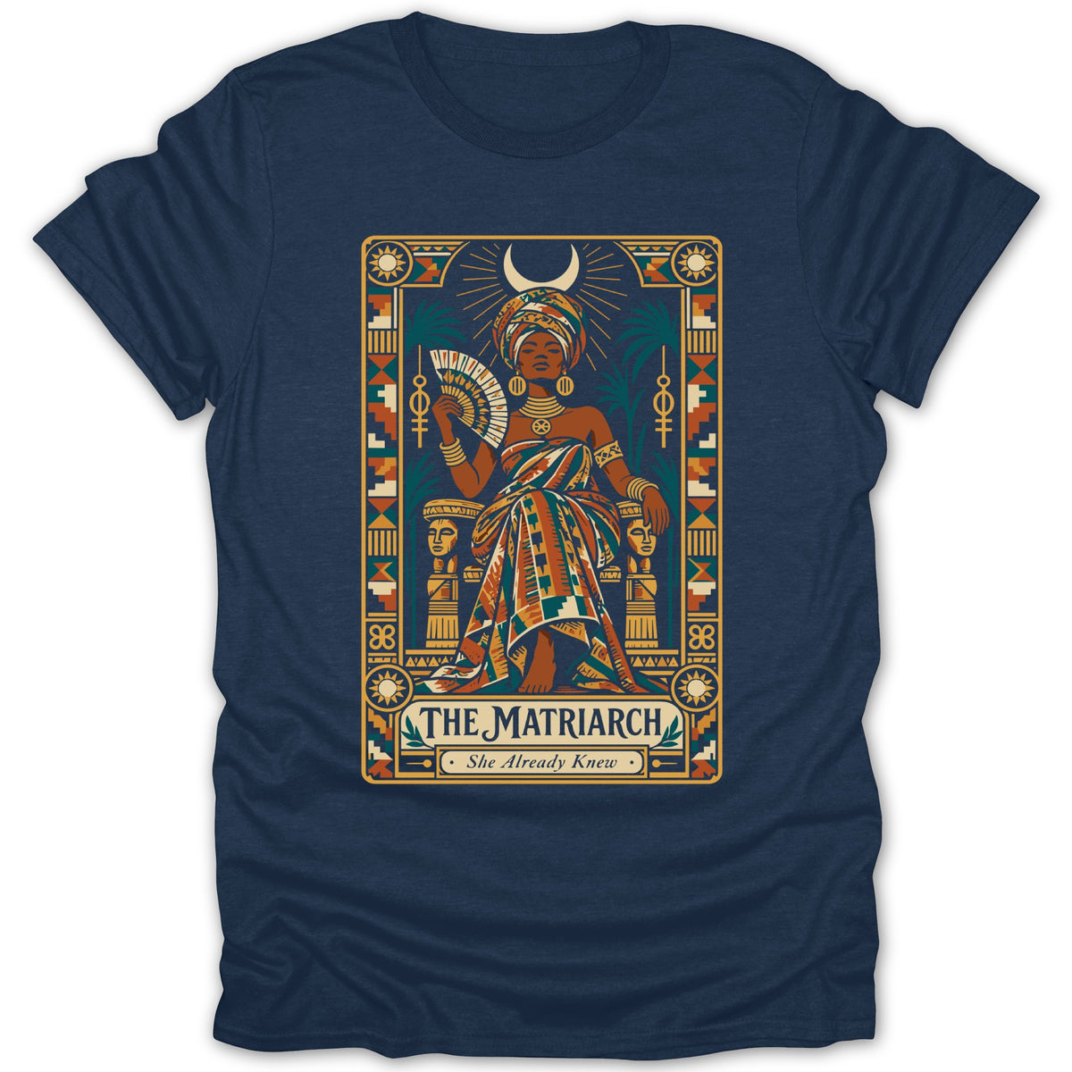 "The Matriarch" graphic with a seated woman, fan, and text "She Already Knew".