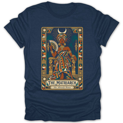 "The Matriarch" graphic with a seated woman, fan, and text "She Already Knew".