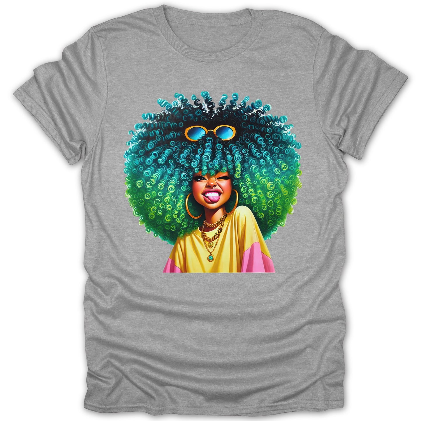 Vibrant Cartoon Woman with Colorful Afro T-shirt product