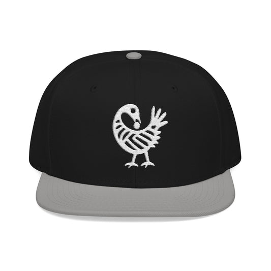 Black snapback hat with a white Adinkra symbol of Sankofa bird.