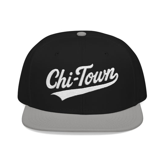 Black snapback hat with "Chi-Town" embroidered in white script.