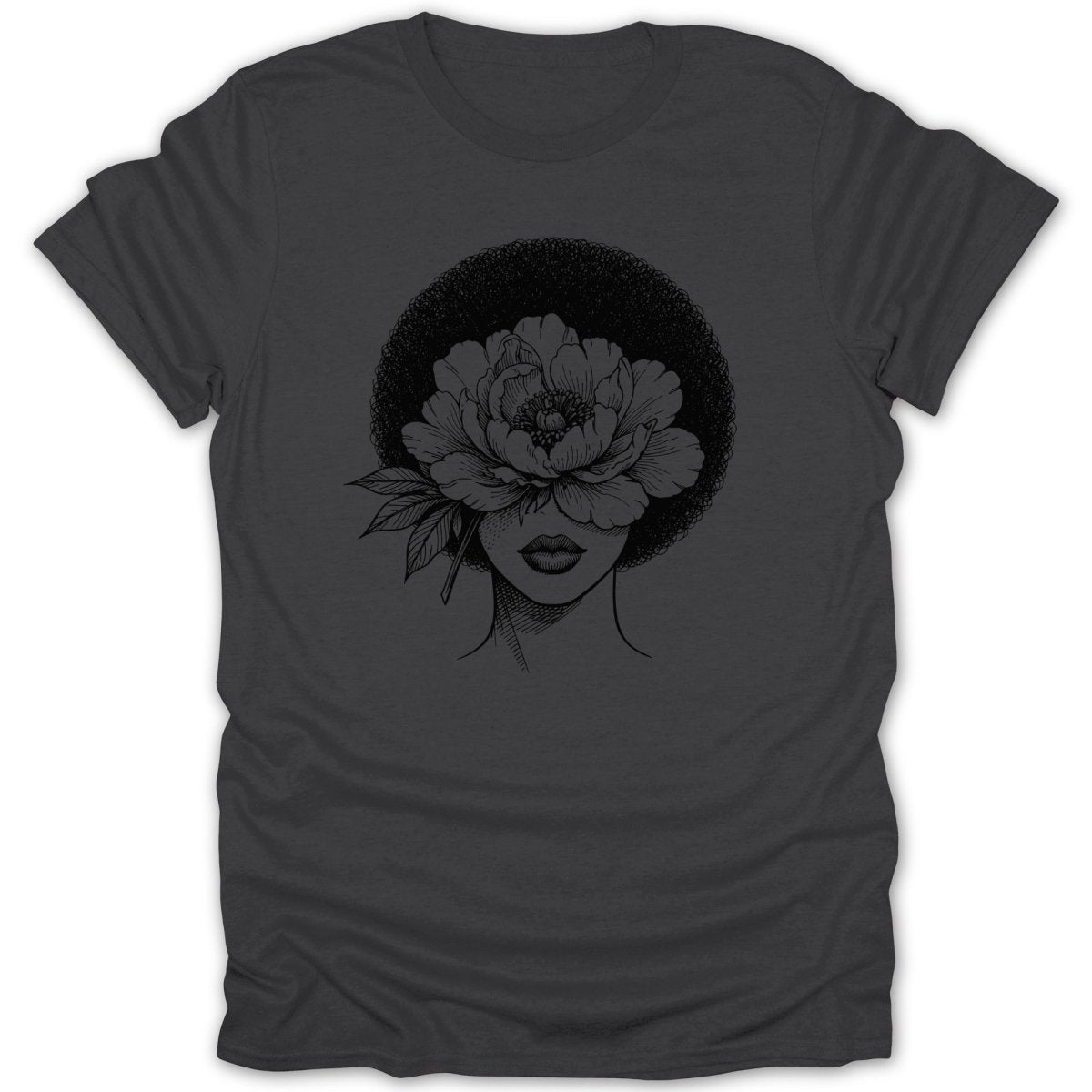Afro Woman Peony Flower Tee - Zion Threadz