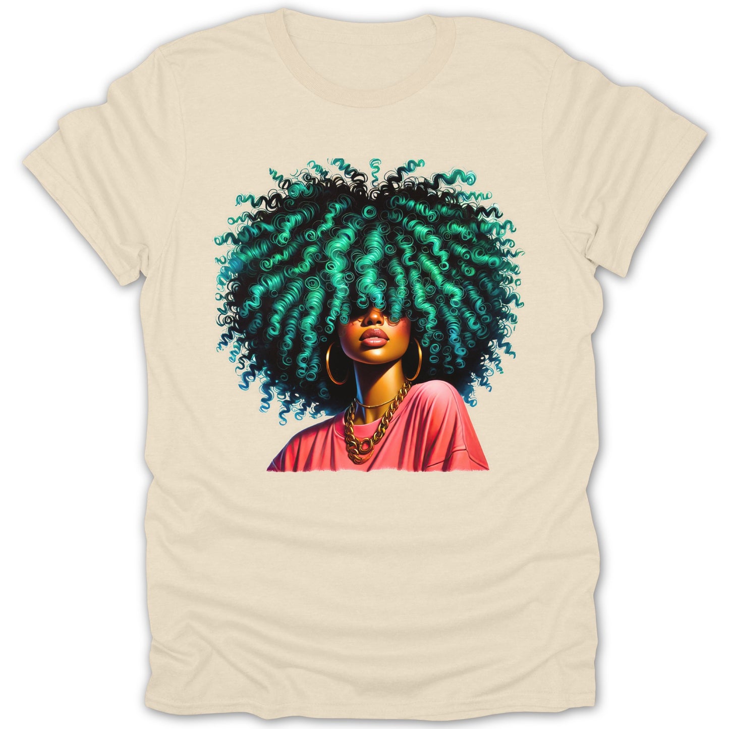 Vibrant Curly Hair Woman Graphic Tee Shirt product type