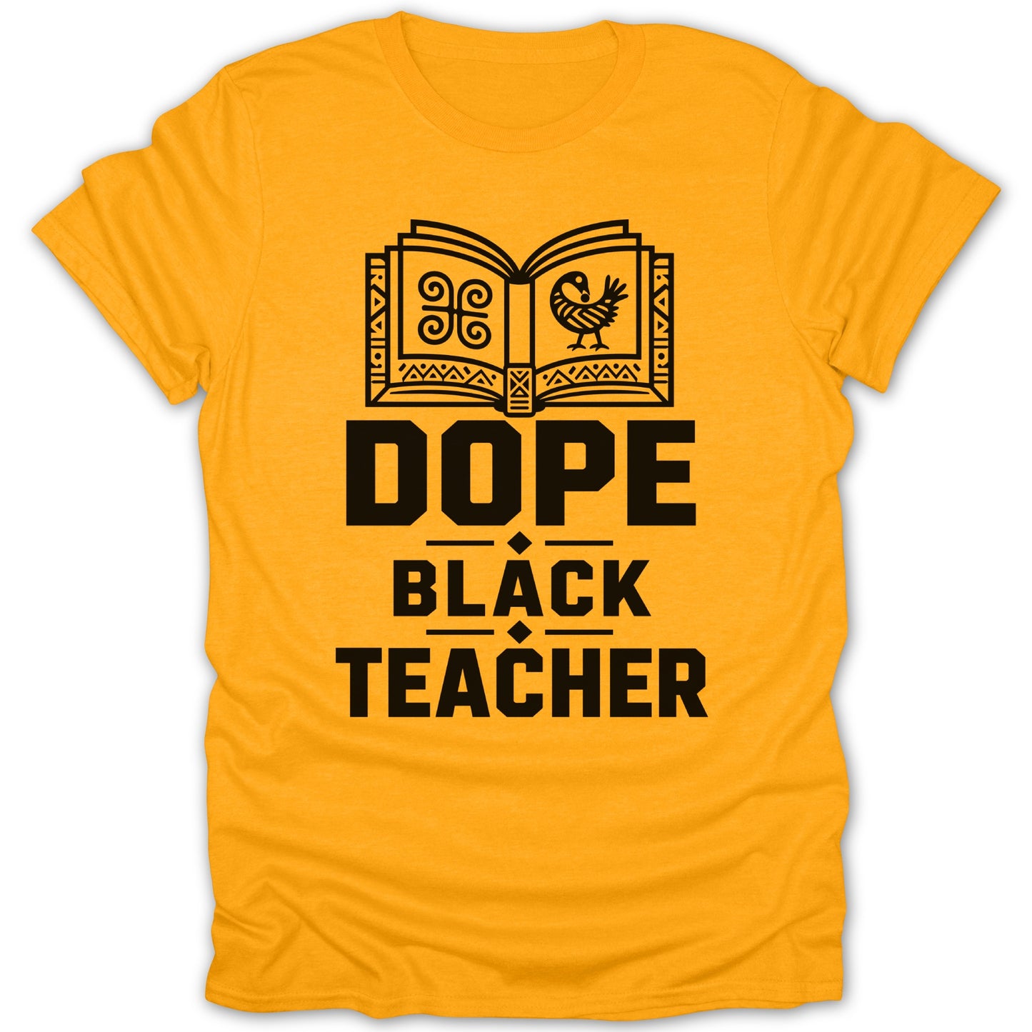 Yellow t-shirt with "Dope Black Teacher" and graphic design.