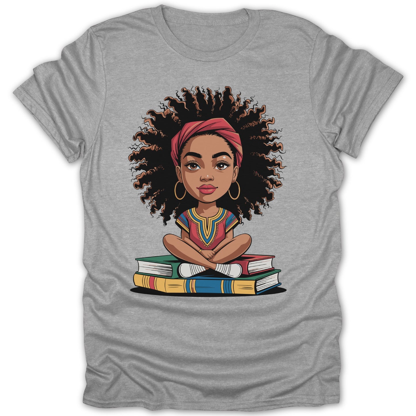 Cartoon Girl Sitting on Books T-Shirt