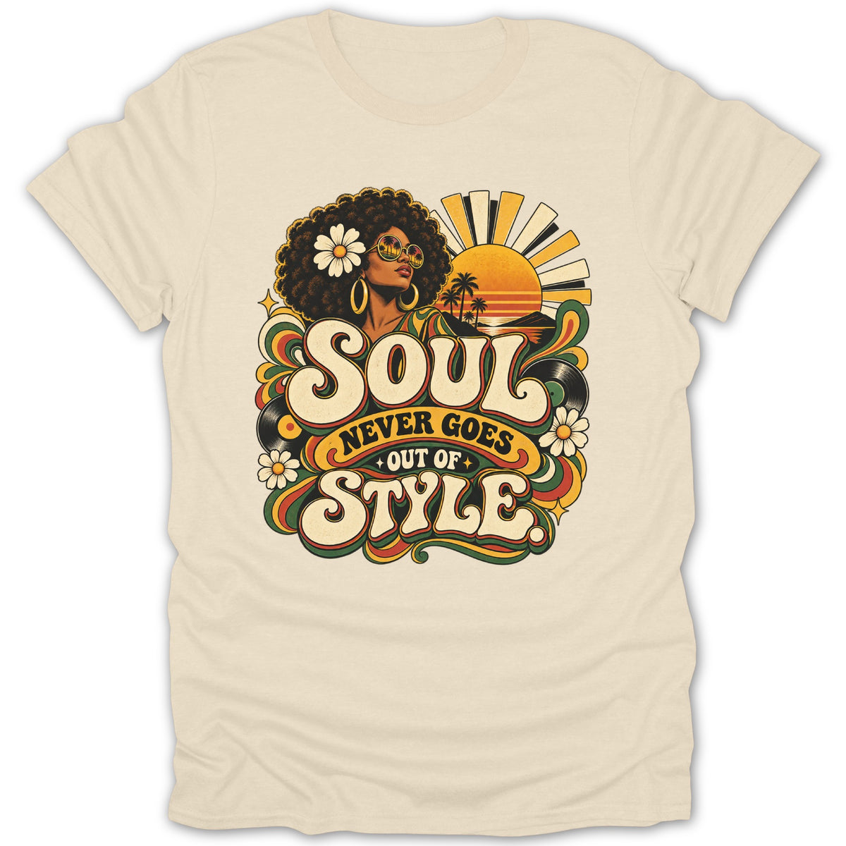 Retro graphic with woman and text "Soul Never Goes Out of Style"