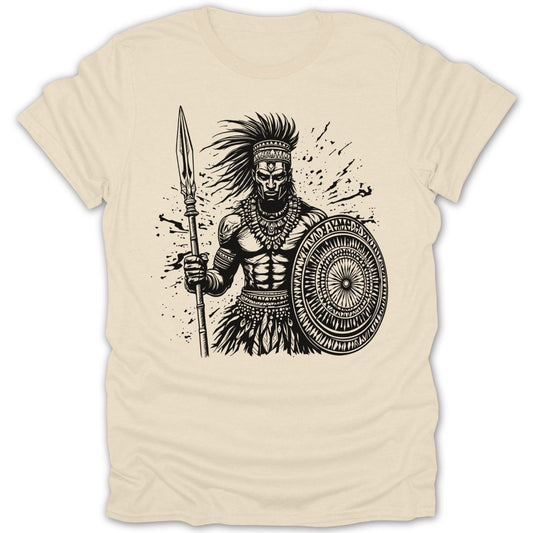 Tribal Warrior With Spear And Shield Tee - Zion Threadz