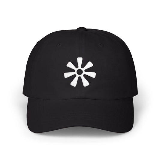 Black baseball cap with a white asterisk logo on the front.