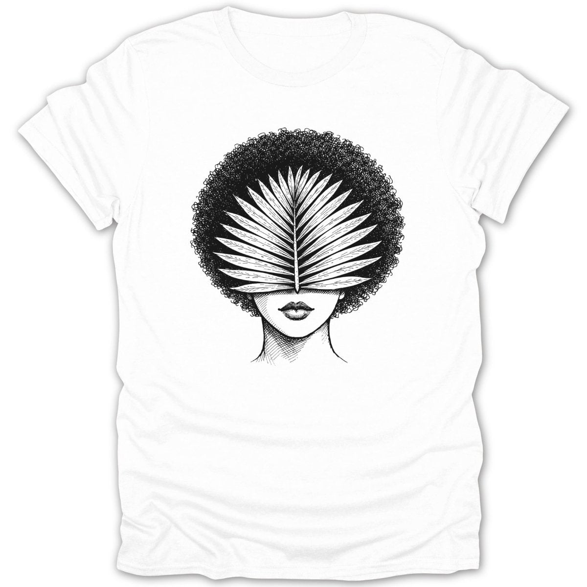 Afro Woman Palm Leaf Tee - Zion Threadz