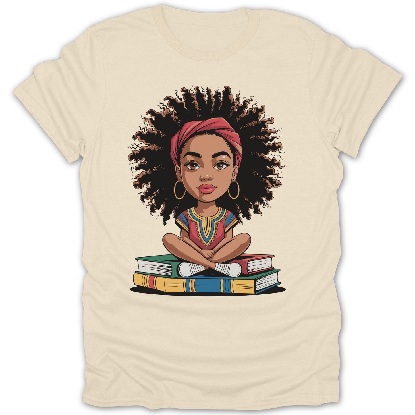 Adorable Girl Sitting on Books Graphic Tee product