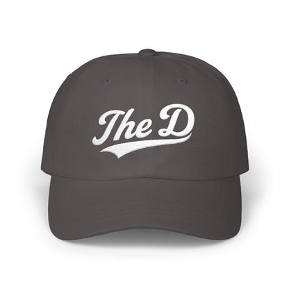 Dark gray baseball cap with "The D" embroidered in white.