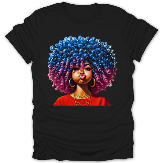 Afro Curls Cartoon Girl Printed Graphic Tee Shirt product