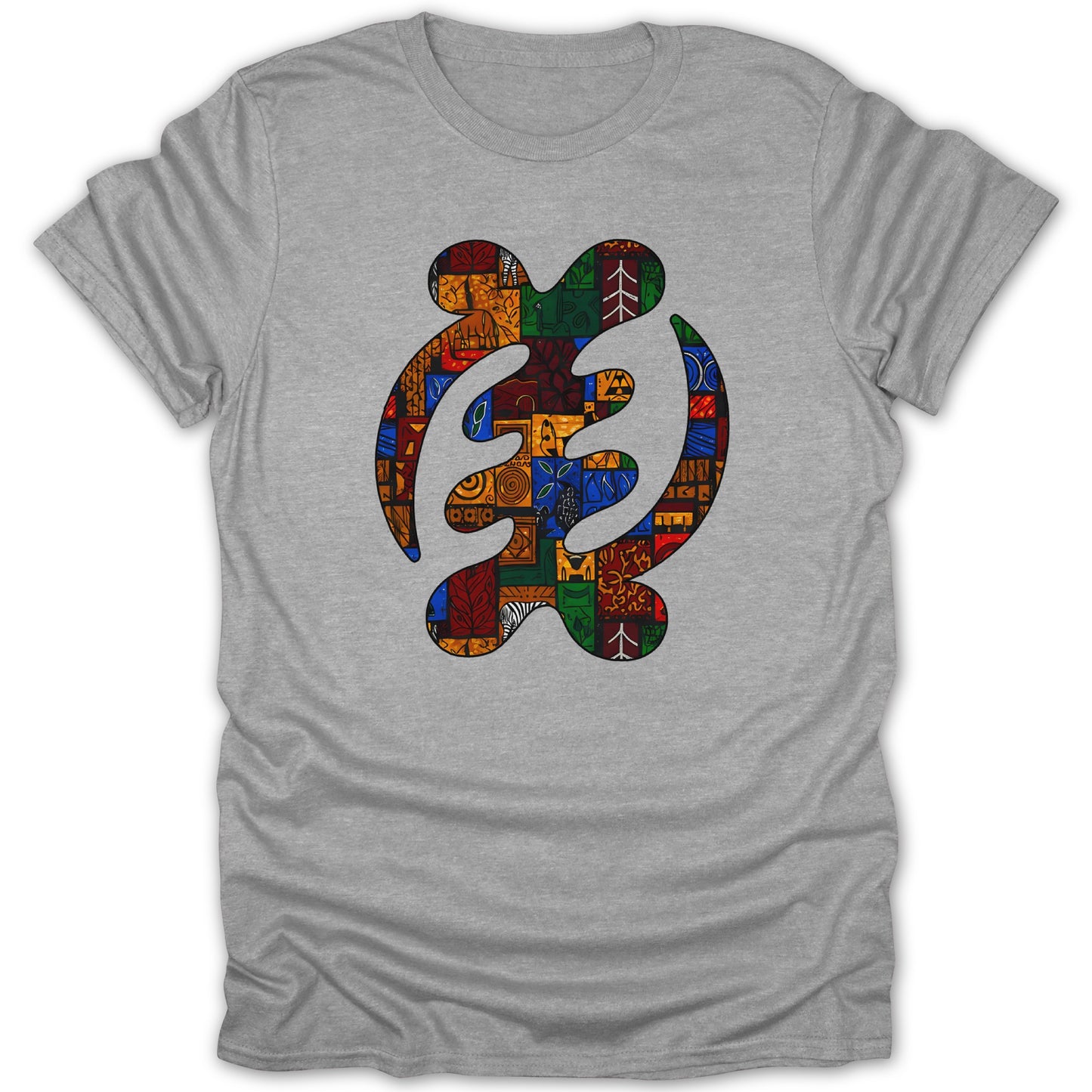 Vibrant Tribal Turtle Design on Gray Short Sleeve Shirt