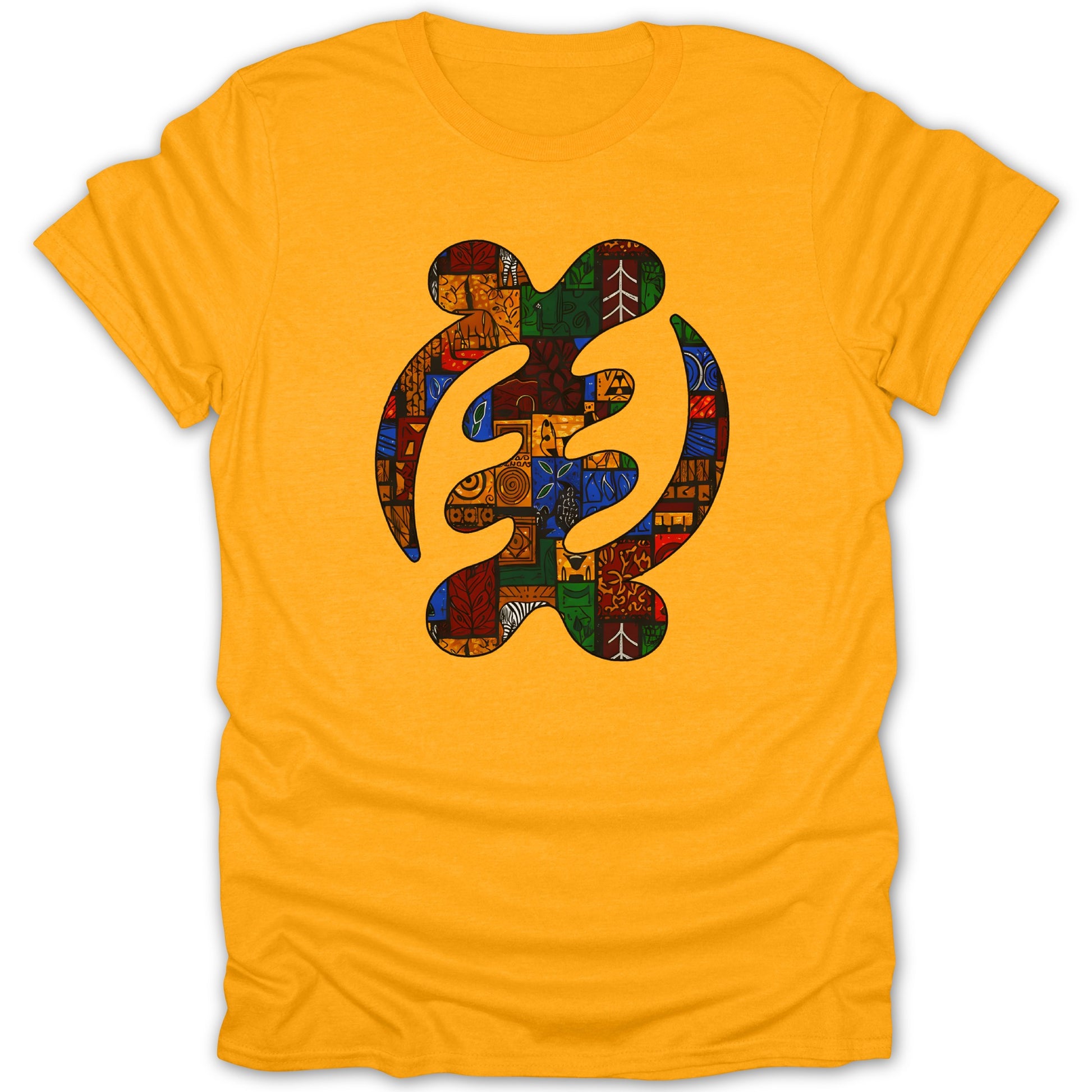 Vibrant yellow graphic tee with intricate design