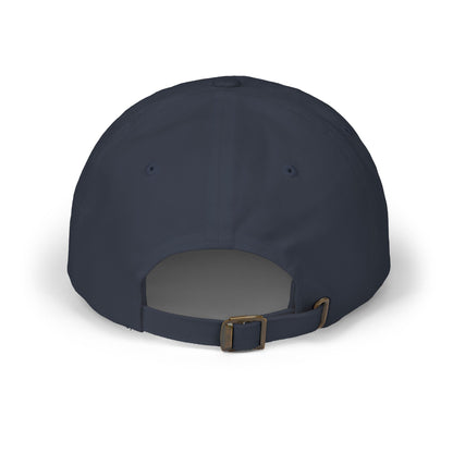 Navy blue baseball cap with adjustable strap, shown from the back.