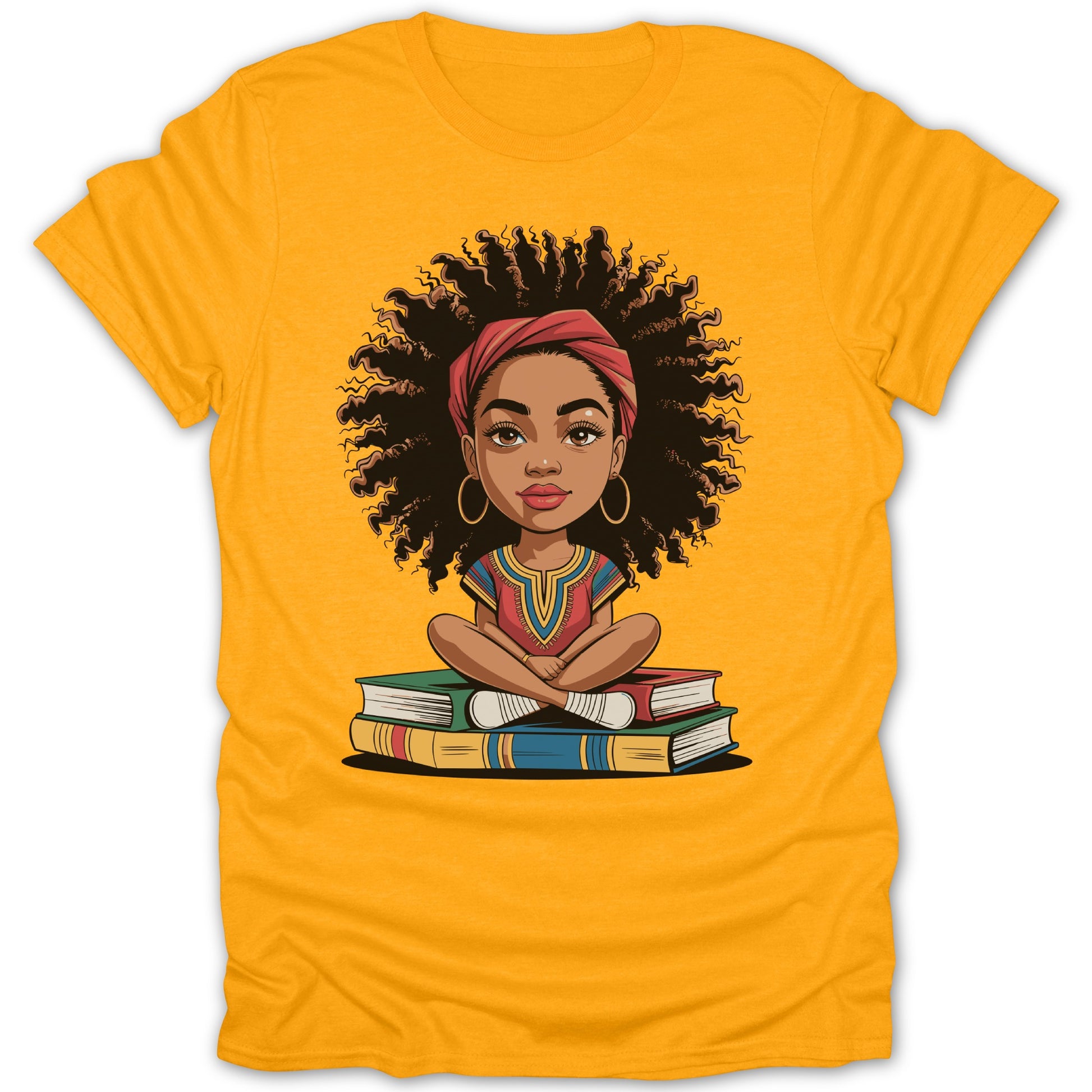 Little Girl with Books Bright Yellow T-shirt