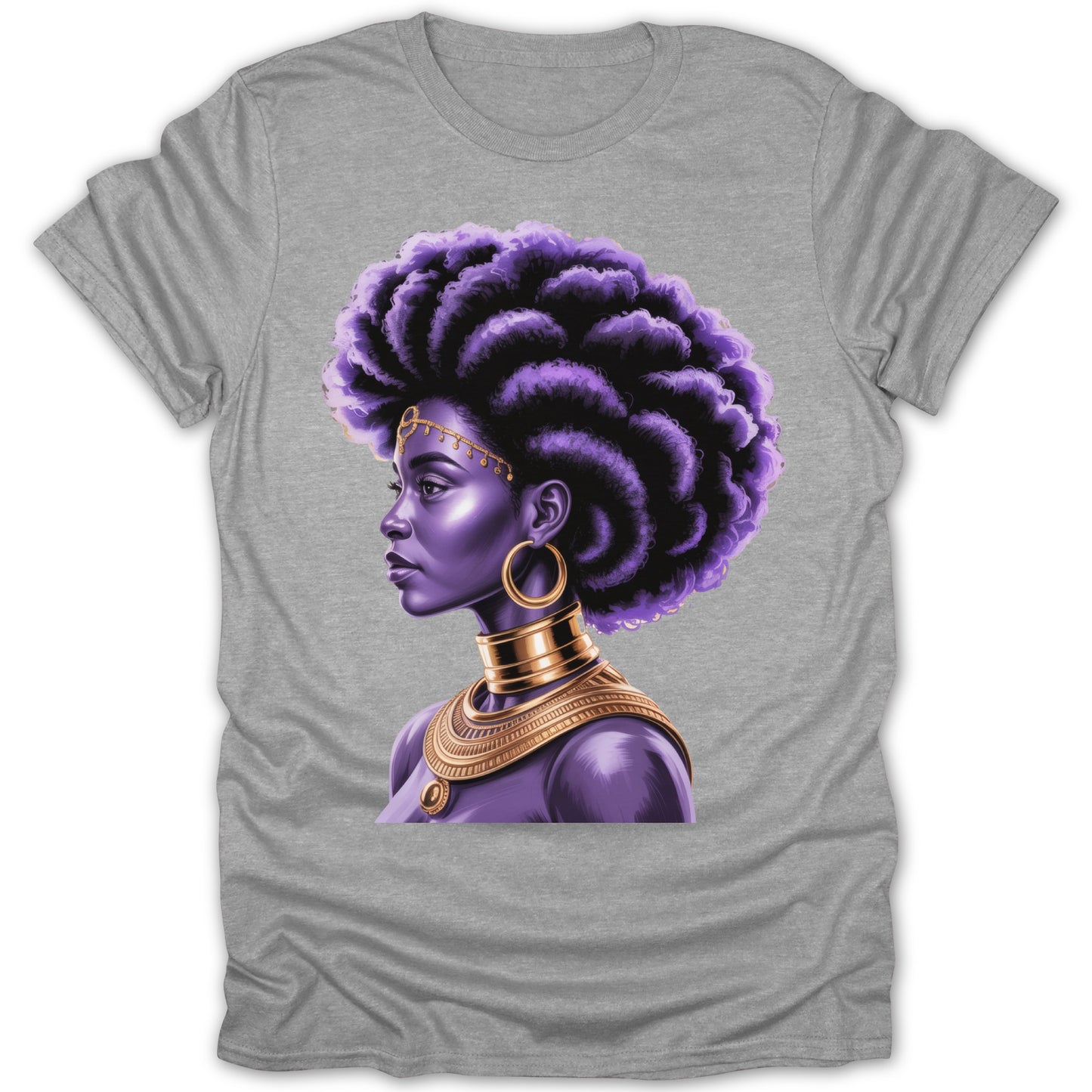 Stunning Afro Queen Portrait on Grey T-shirt