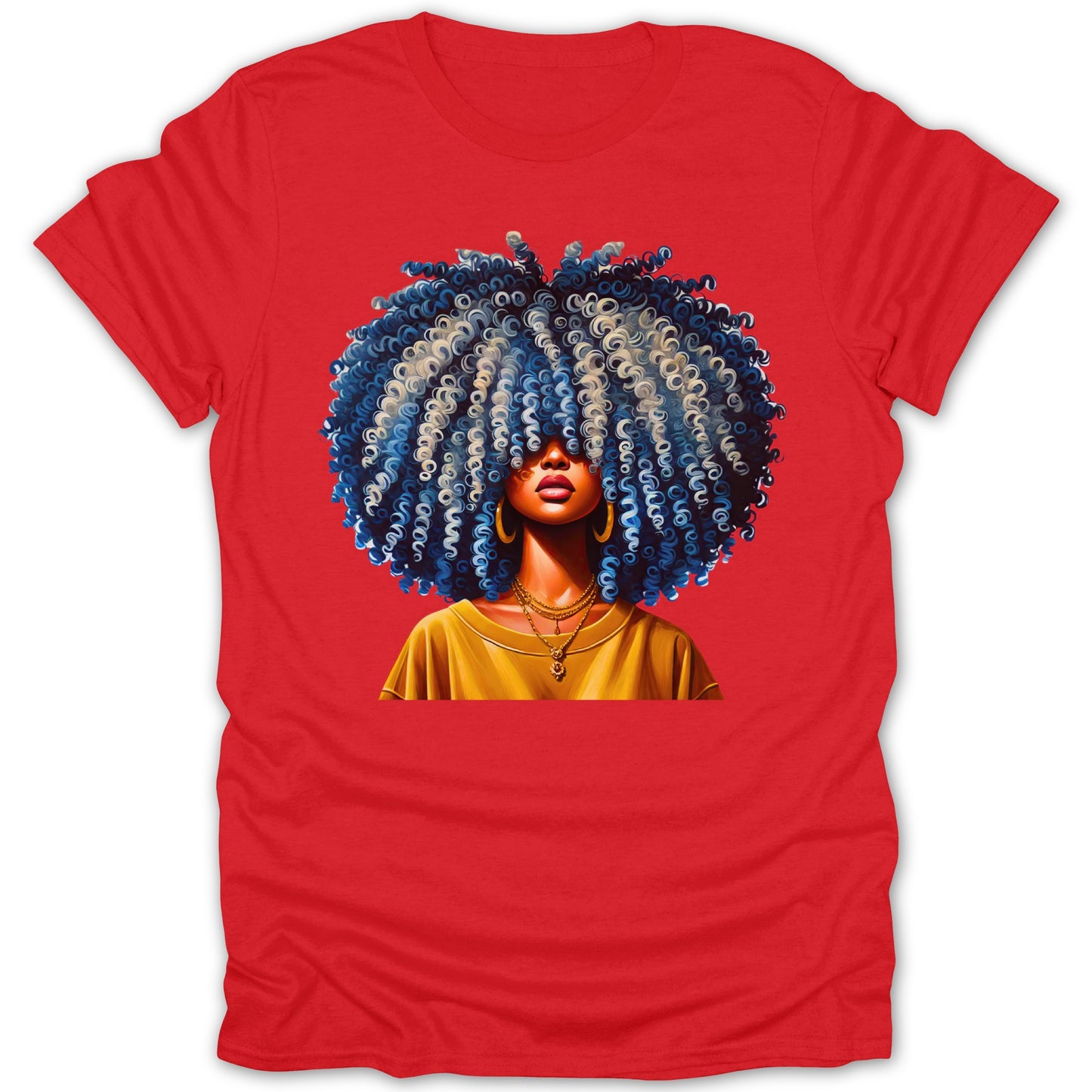Vibrant Afro Art on Red Tee Shirt Eye Catching Product type