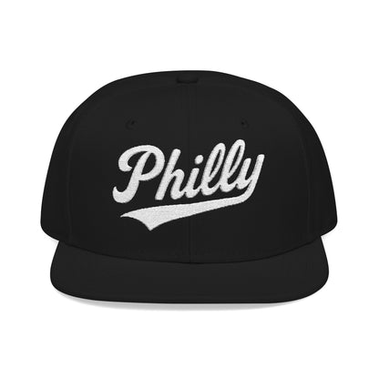 Black baseball cap with "Philly" embroidered in white script.