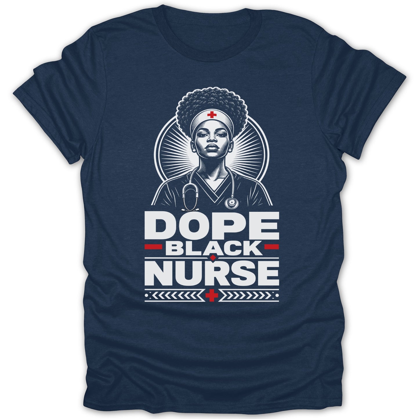"Dope Black Nurse" text with a nurse illustration wearing a stethoscope.
