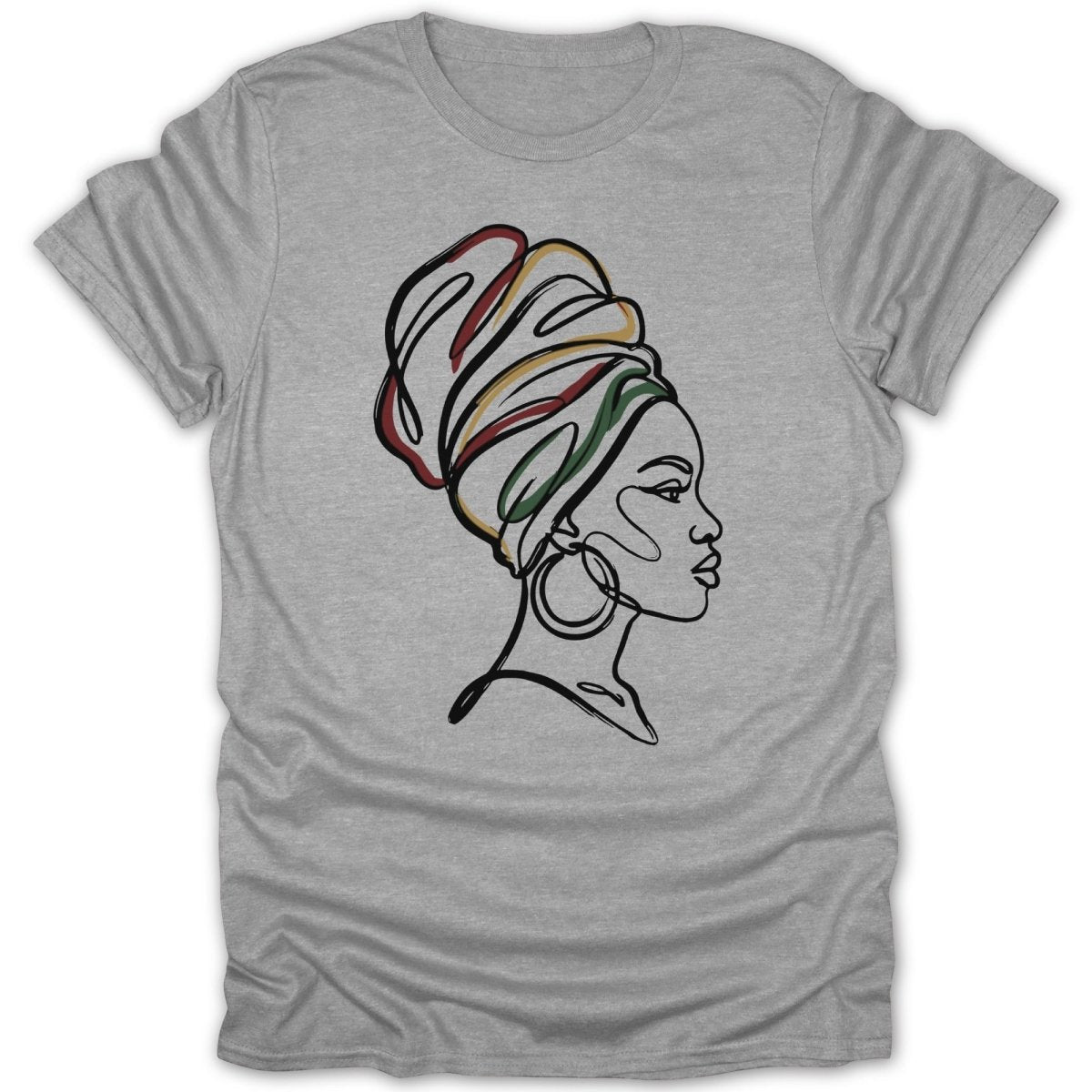 African Queen Head Wrap Line Art Tee - Zion Threadz