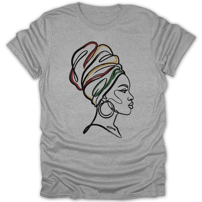 African Queen Head Wrap Line Art Tee - Zion Threadz