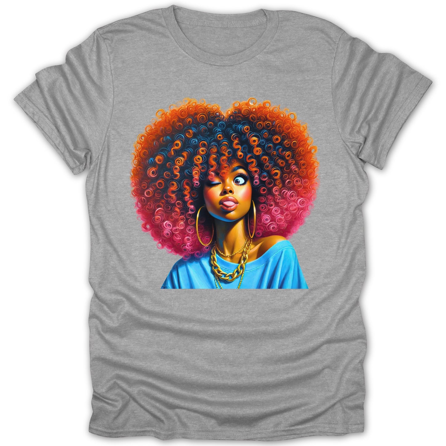 Vibrant Artwork of Woman with Afro Hairstyle T-shirt product type