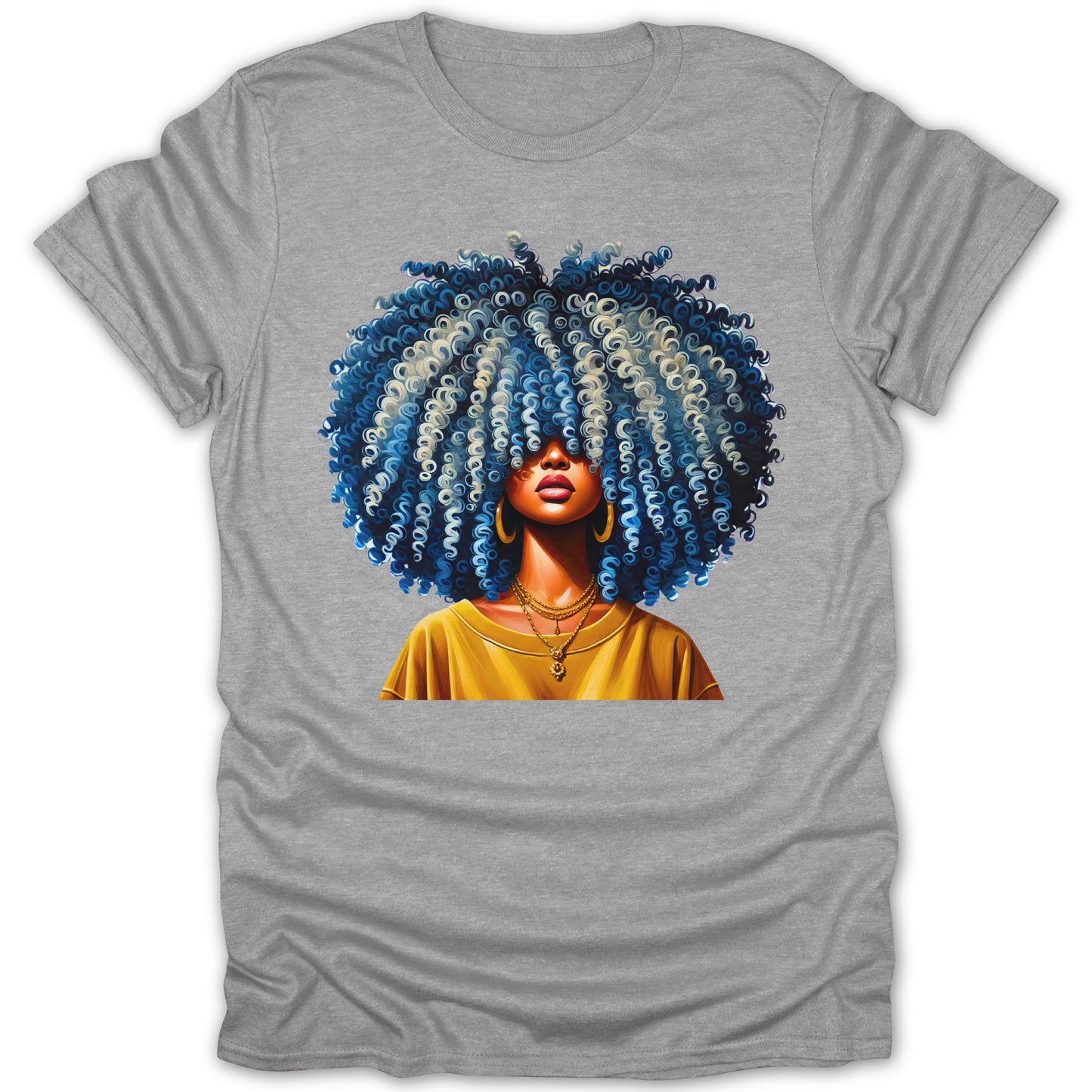 Artistic Blue and Black Afro Graphic T-shirt product