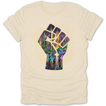 Futuristic Cityscape with Vibrant Colors T-Shirt