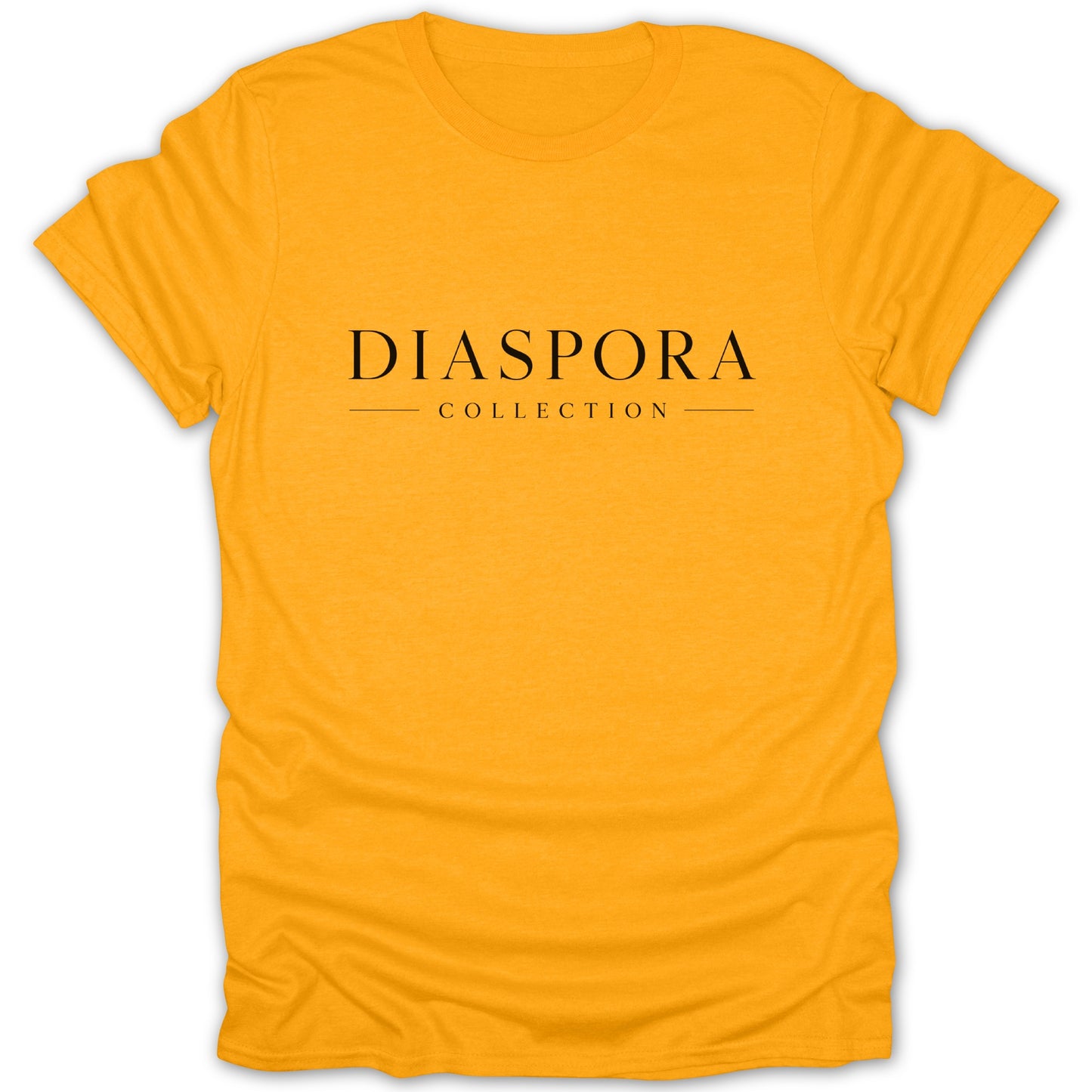 Orange t-shirt with black text "DIASPORA COLLECTION"