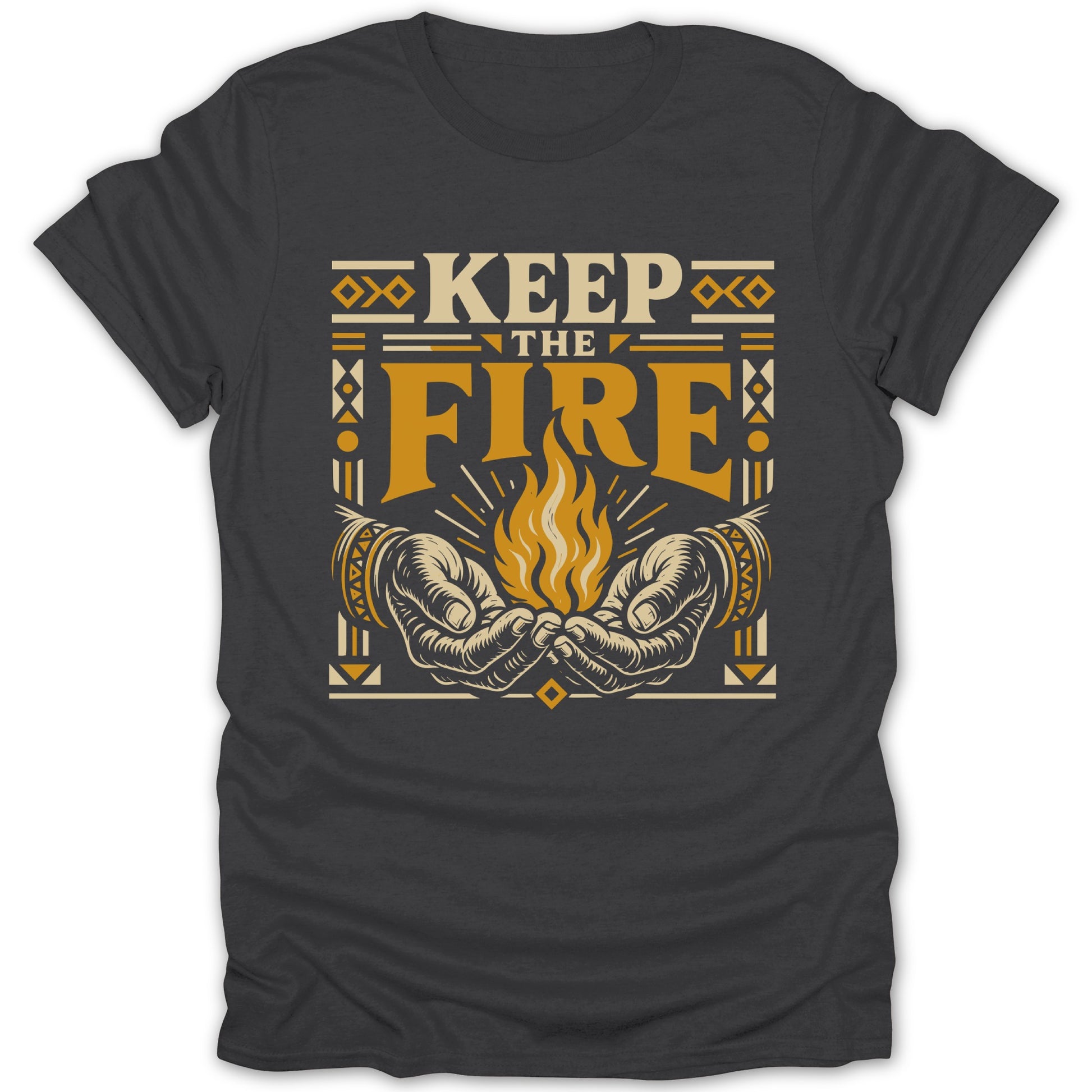 Hands cupping a flame with text "KEEP THE FIRE" in stylized font.